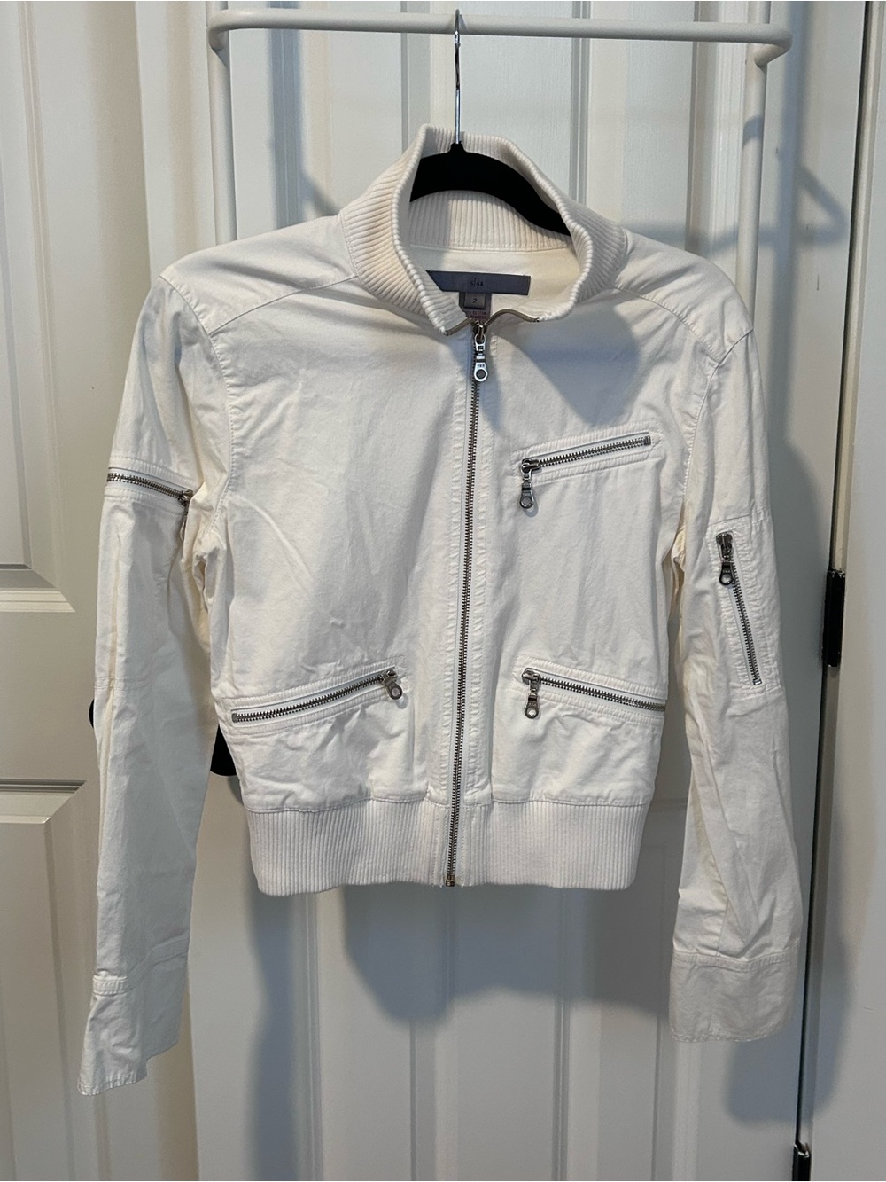 Brand 5/48 Women's White Zip-Up Bomber Jacket